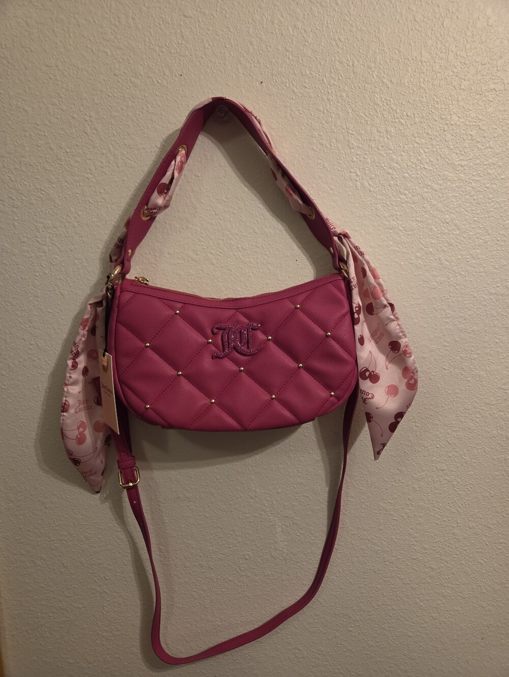 Juicy Couture Fuchsia Quilted Crossbody with Scarf Detail